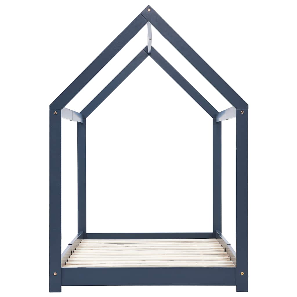 Kids Grey Solid Pine Wood Bed Frame 90x200 cm