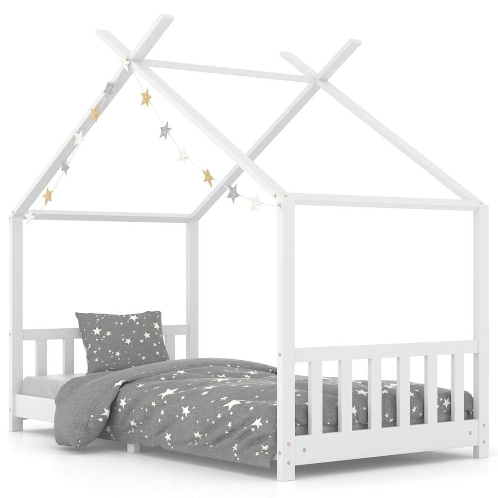 White Solid Pine Wood Kids Bed Frame - 90x200 cm Sturdy Design