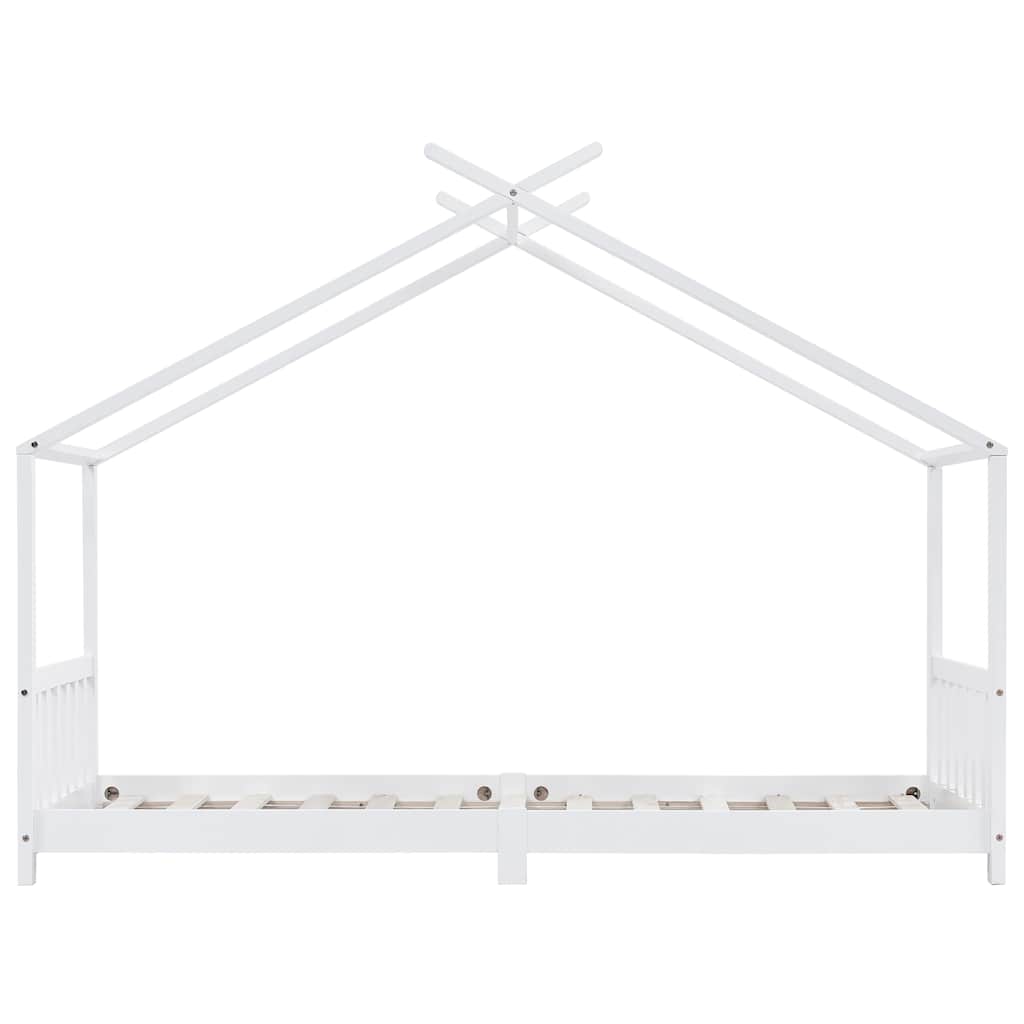 White Solid Pine Wood Kids Bed Frame - 90x200 cm Sturdy Design