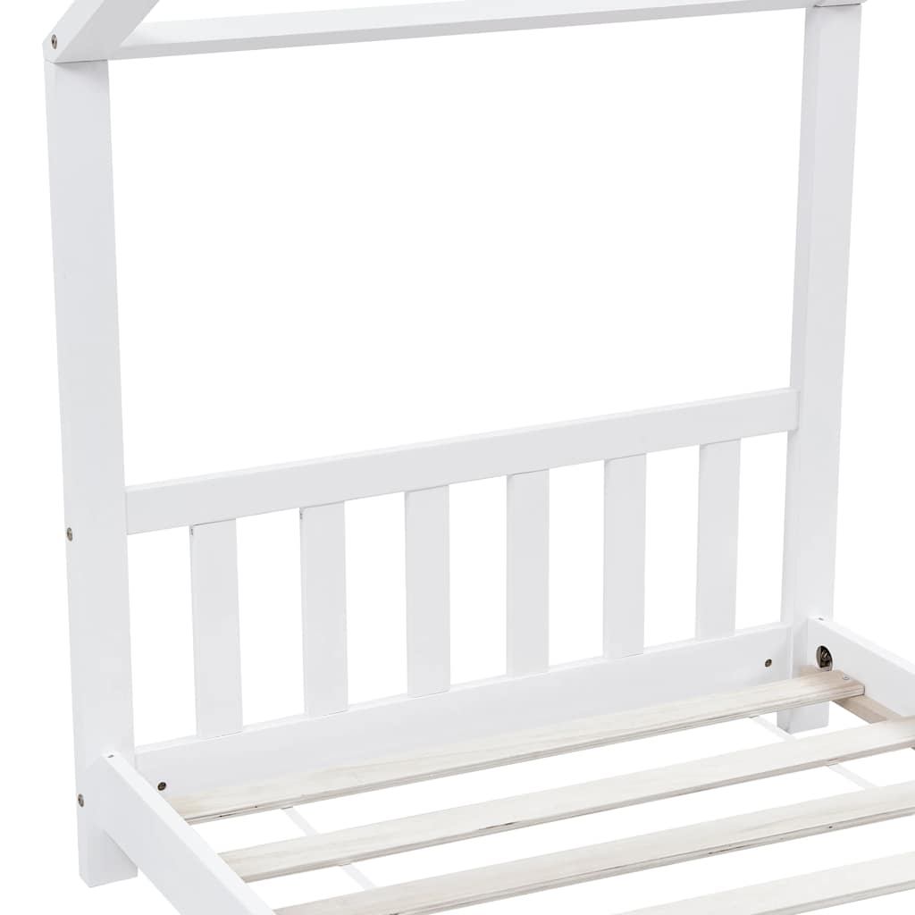 White Solid Pine Wood Kids Bed Frame - 90x200 cm Sturdy Design