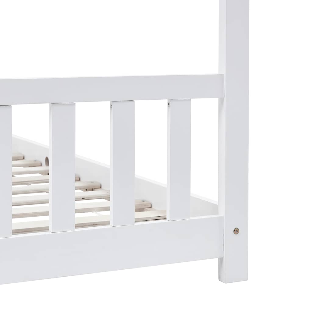 White Solid Pine Wood Kids Bed Frame - 90x200 cm Sturdy Design