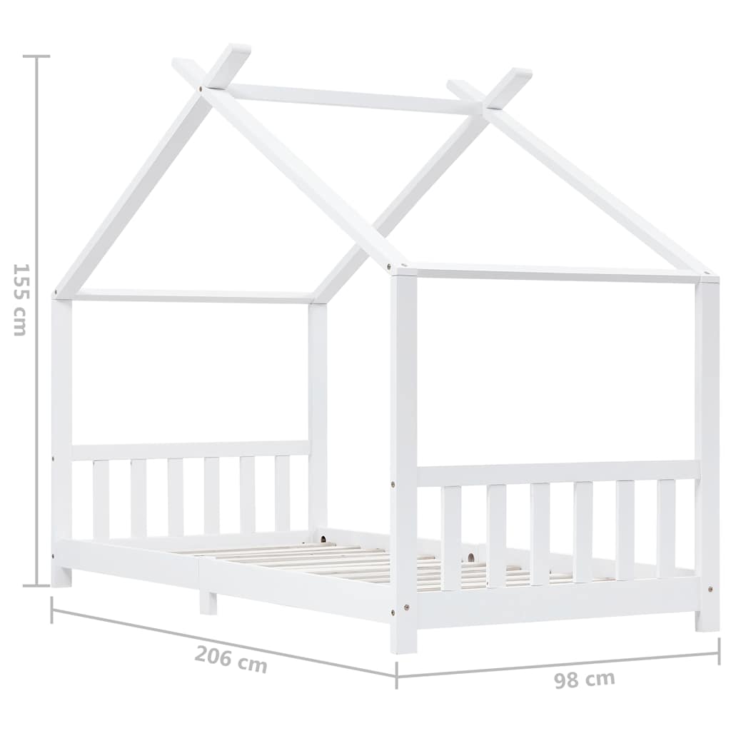 White Solid Pine Wood Kids Bed Frame - 90x200 cm Sturdy Design