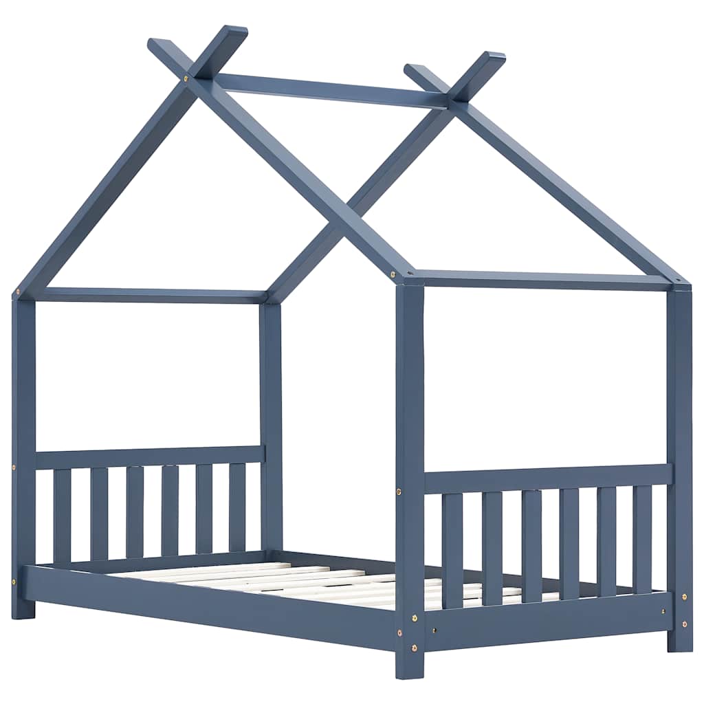 Kids Solid Pine Wood Bed Frame - Grey, 70x140 cm