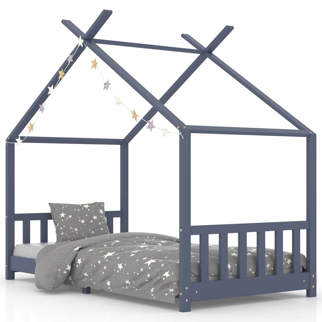 Solid Pine Kids Bed Frame - Grey, 90x200 cm