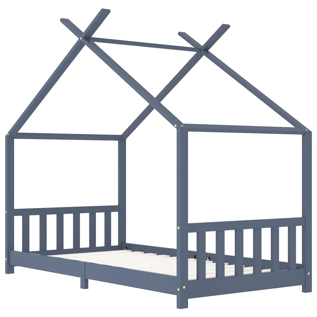 Solid Pine Kids Bed Frame - Grey, 90x200 cm