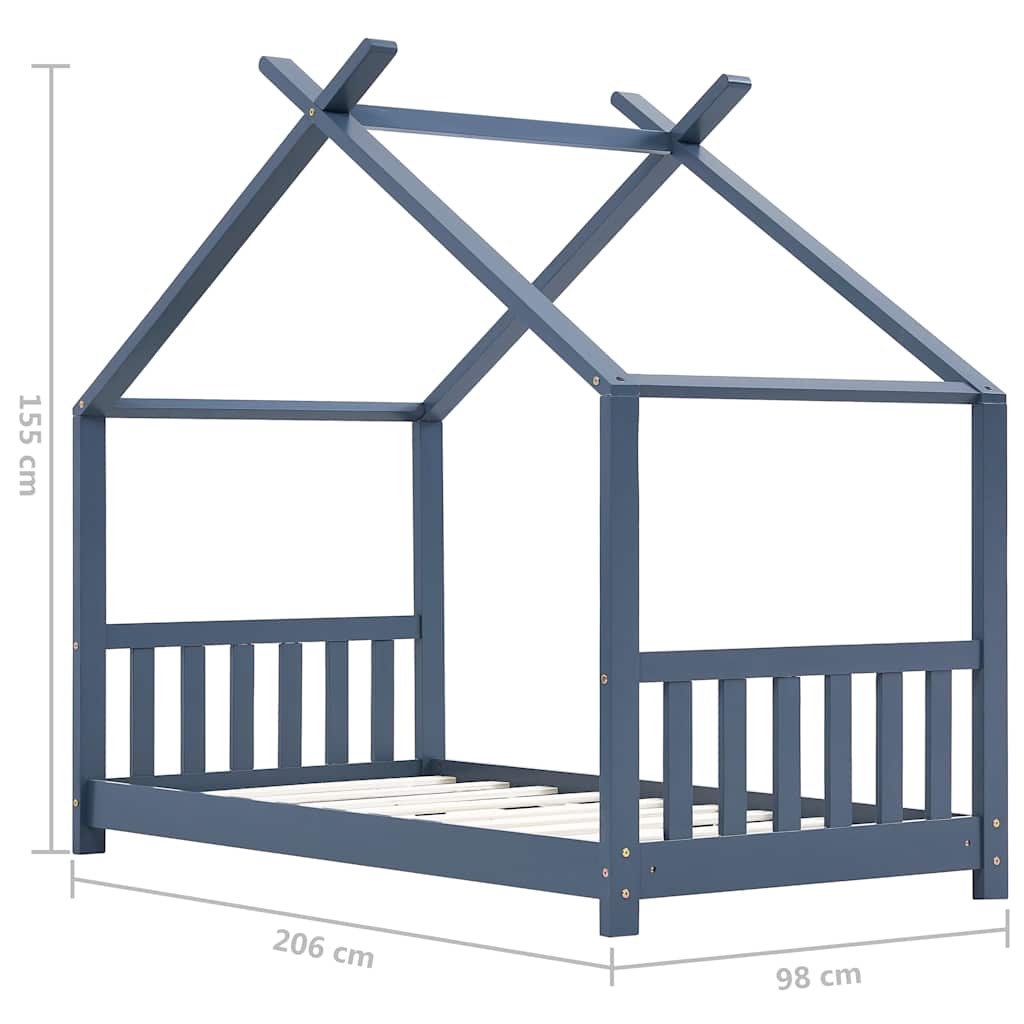 Solid Pine Kids Bed Frame - Grey, 90x200 cm