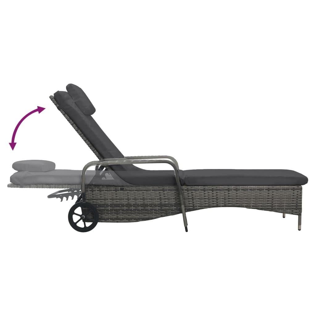 Grey Poly Rattan Sun Lounger with Wheels - Stylish & Comfortable