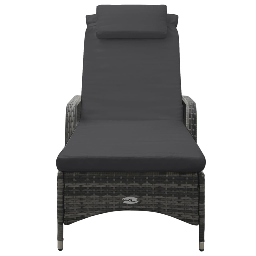 Grey Poly Rattan Sun Lounger with Wheels - Stylish & Comfortable