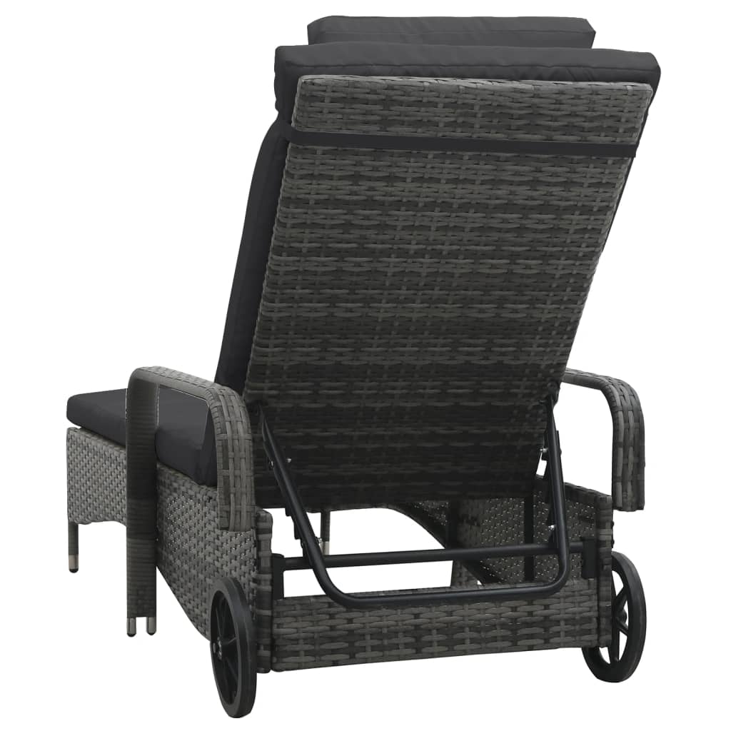 Grey Poly Rattan Sun Lounger with Wheels - Stylish & Comfortable