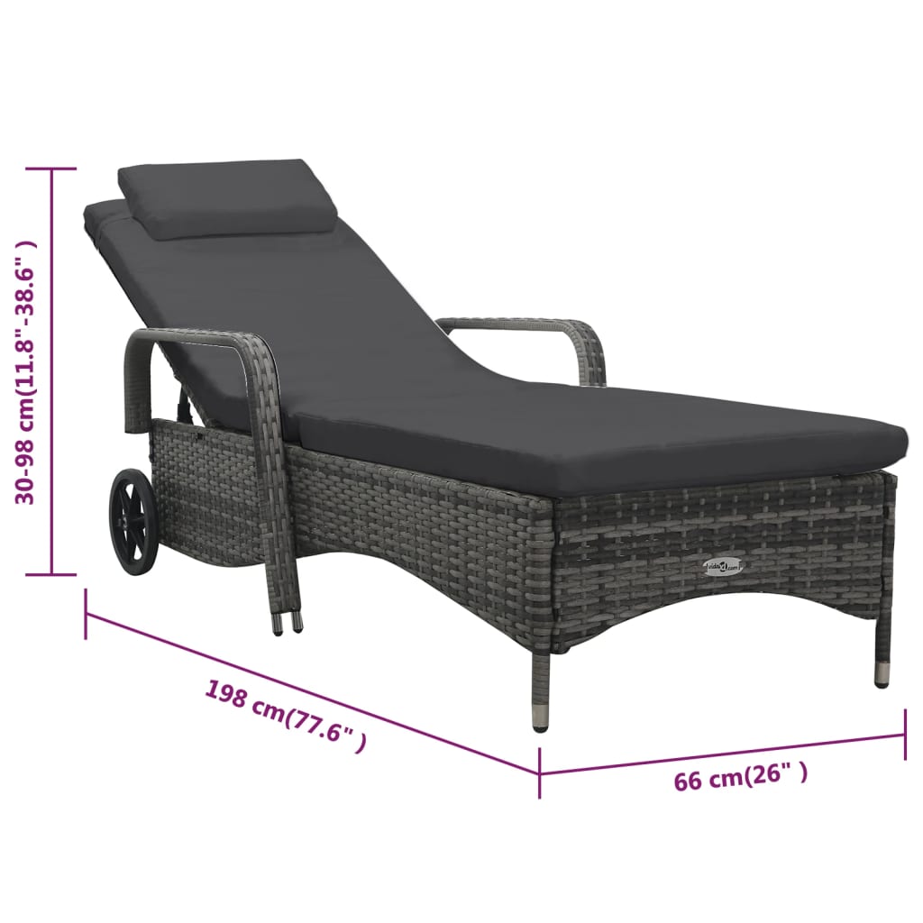 Grey Poly Rattan Sun Lounger with Wheels - Stylish & Comfortable