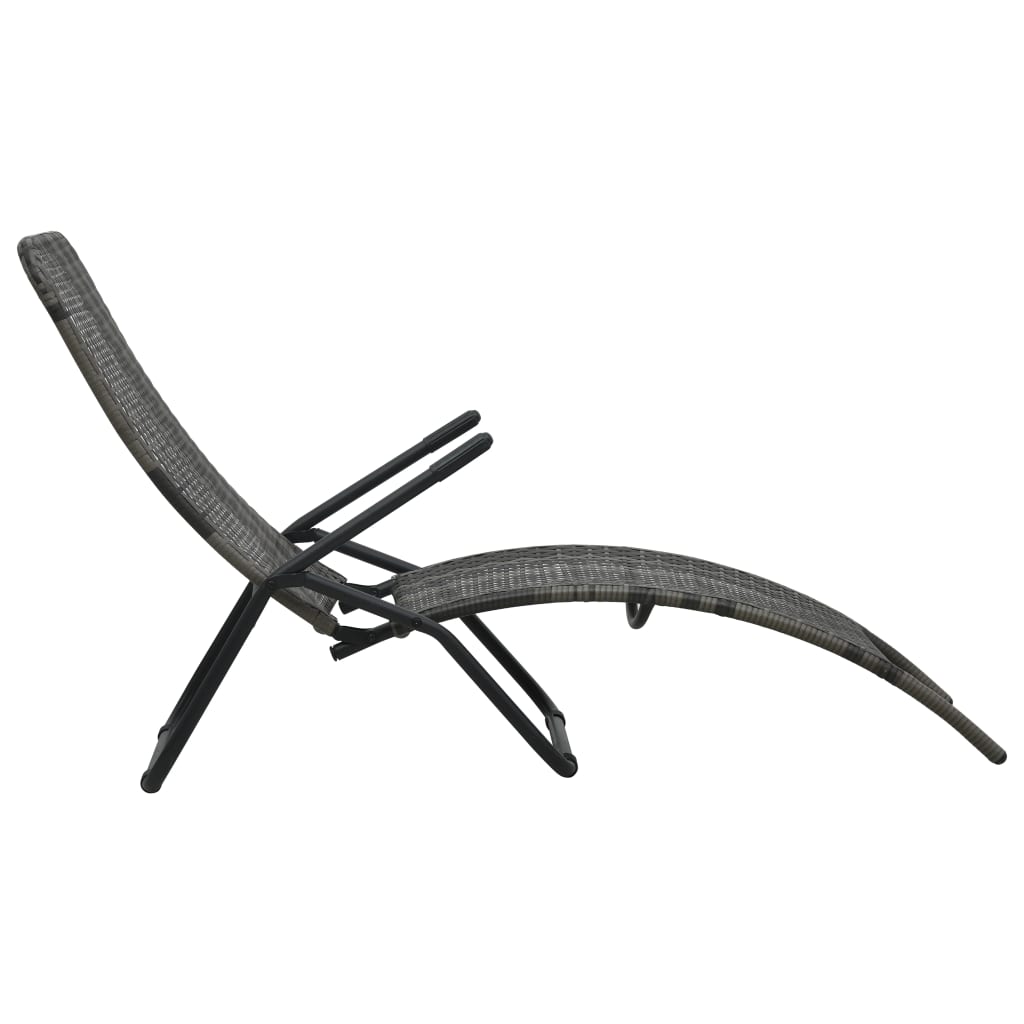 Grey Poly Rattan Folding Sun Lounger - Stylish & Durable Outdoor Seat
