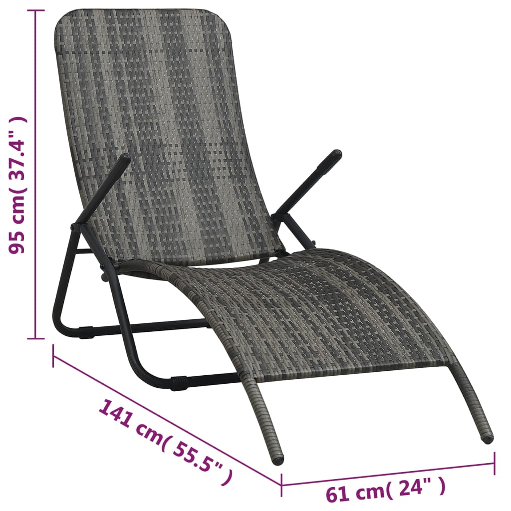 Grey Poly Rattan Folding Sun Lounger - Stylish & Durable Outdoor Seat