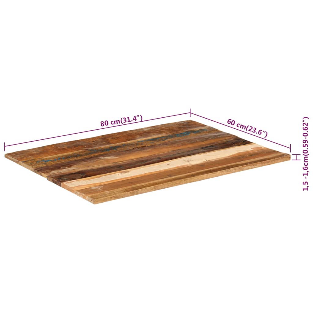 Solid Reclaimed Wood Rectangular Table Top 60x80 cm 15-16 mm