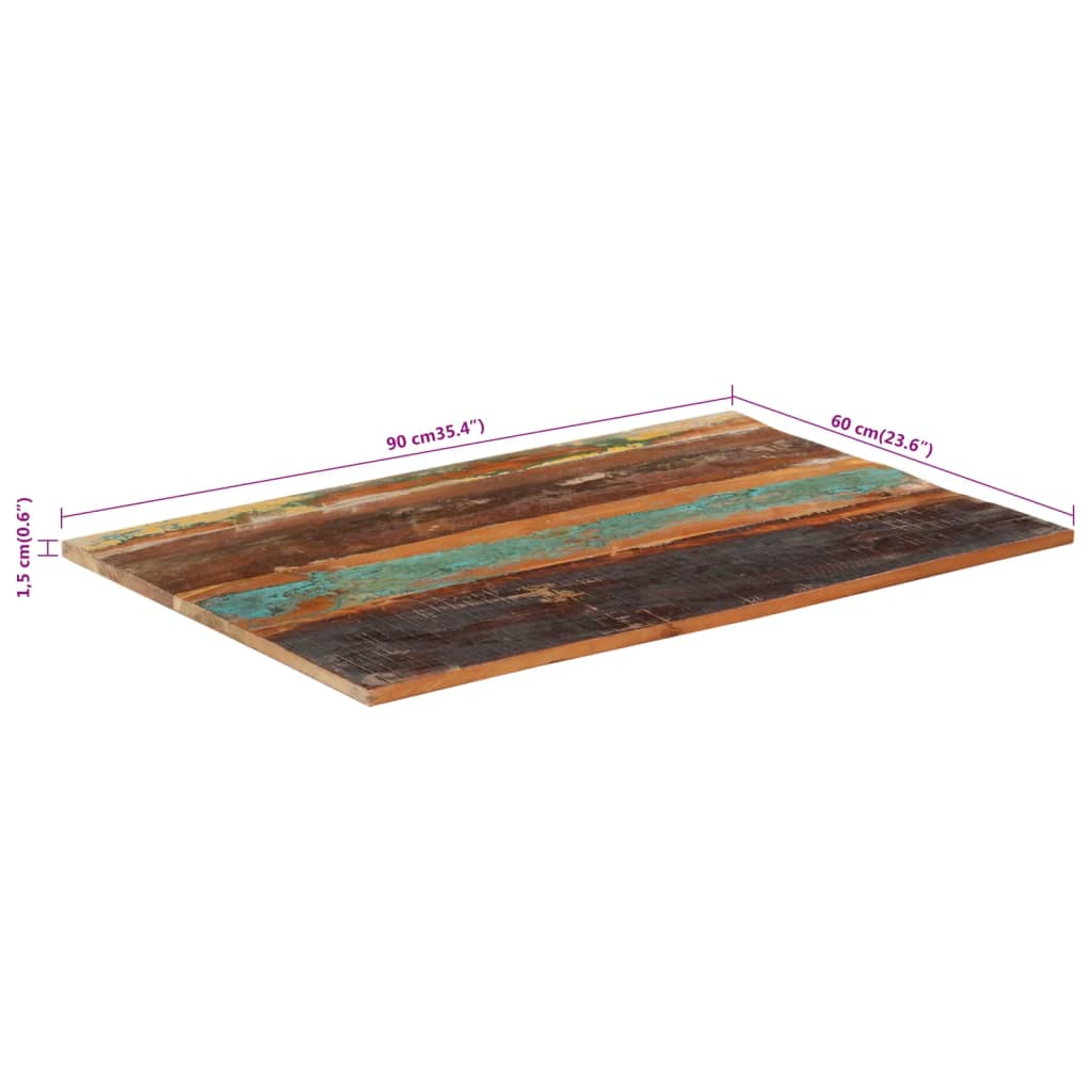 Reclaimed Solid Wood Rectangular Table Top 60x90 cm 15-16 mm