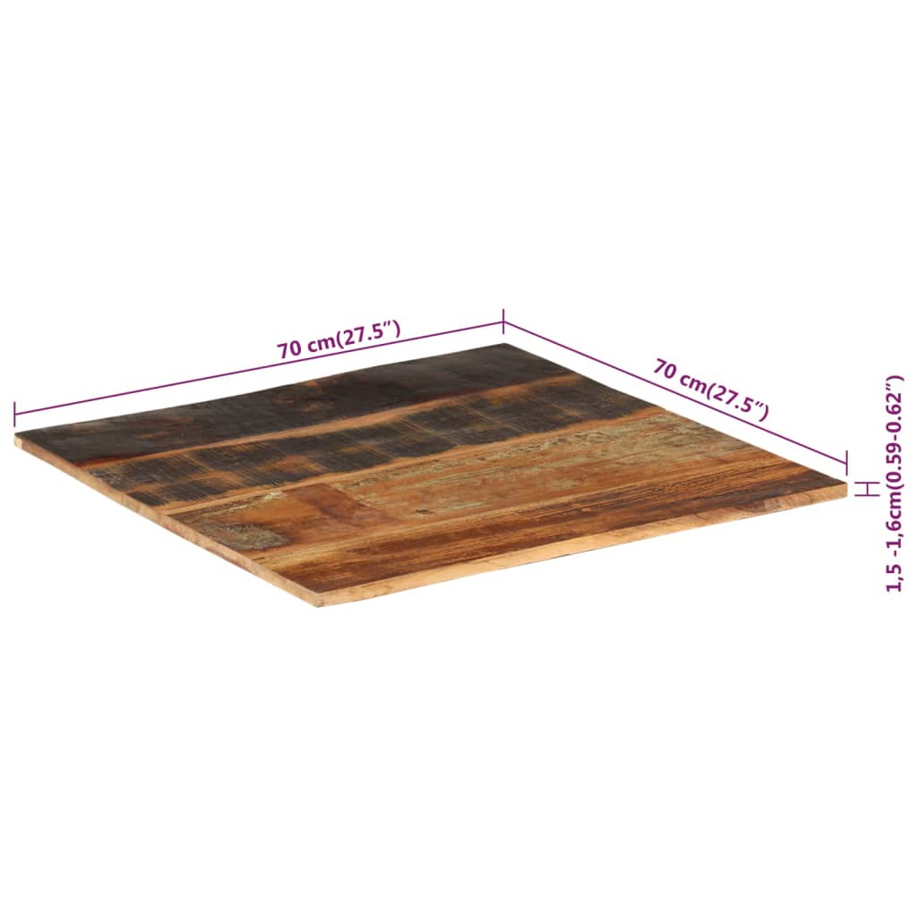 Solid Reclaimed Wood Square Table Top, 70x70 cm, 15-16 mm Thick