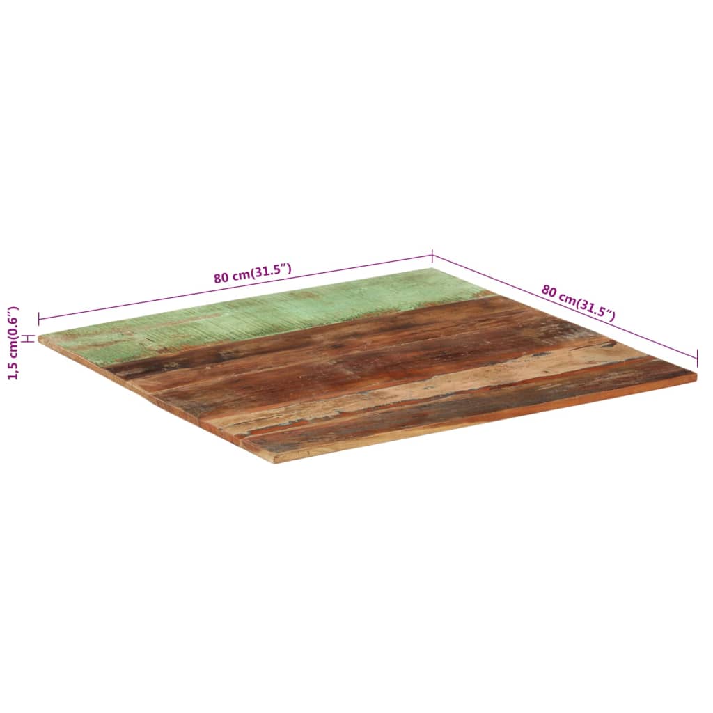 Solid Reclaimed Wood Square Table Top 80x80 cm, 15-16 mm Thick