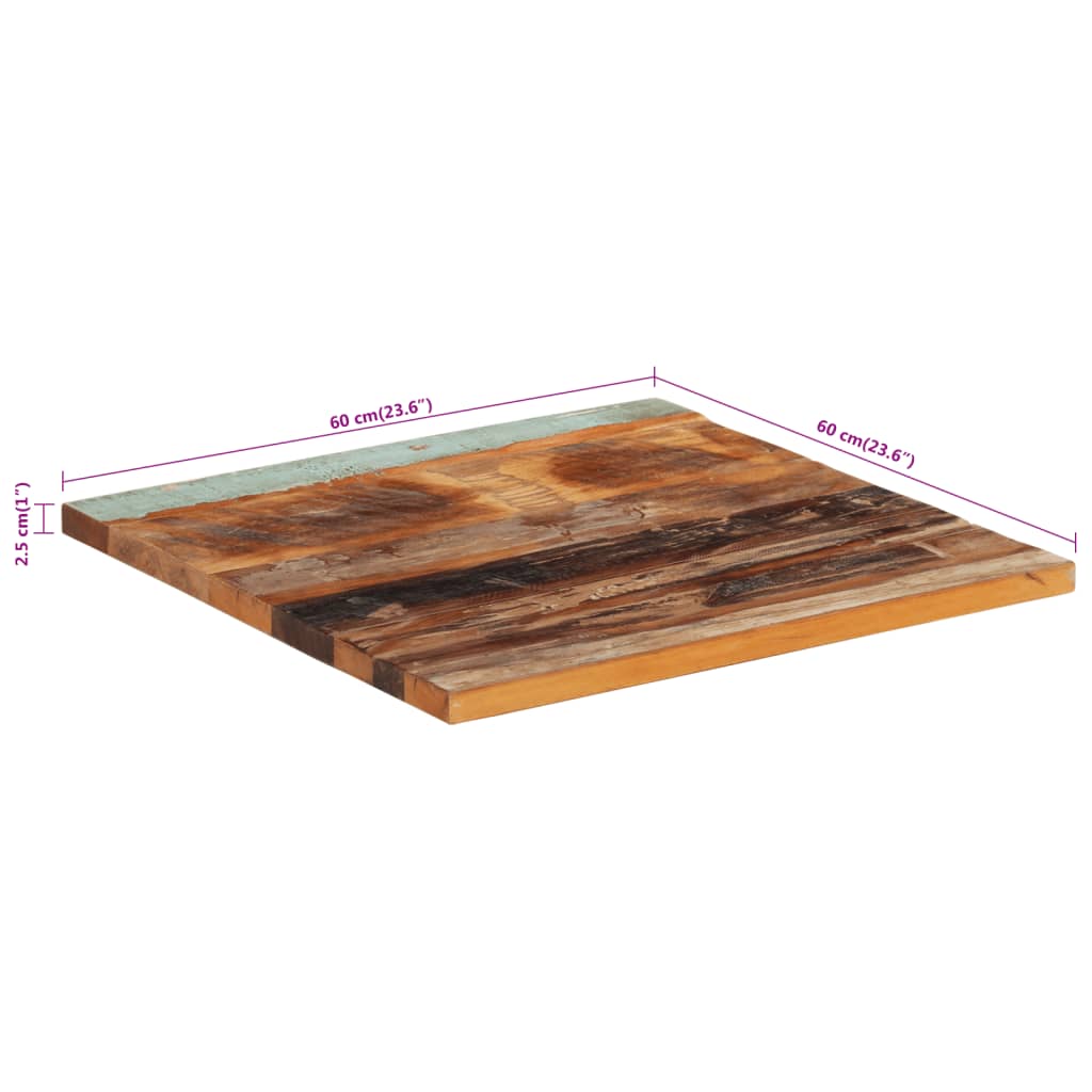 60x60 cm Reclaimed Solid Wood Square Table Top, 25-27 mm Thick