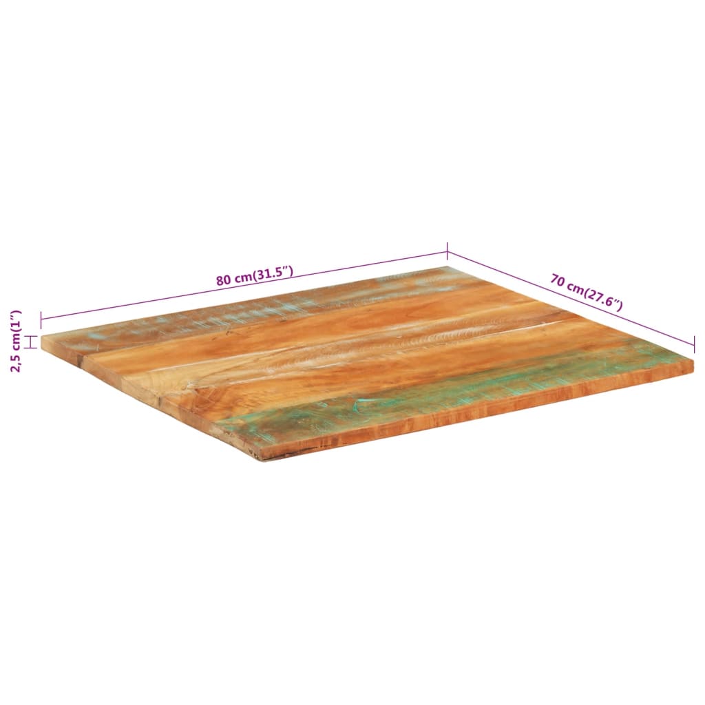Solid Reclaimed Wood Rectangular Table Top 70x80 cm