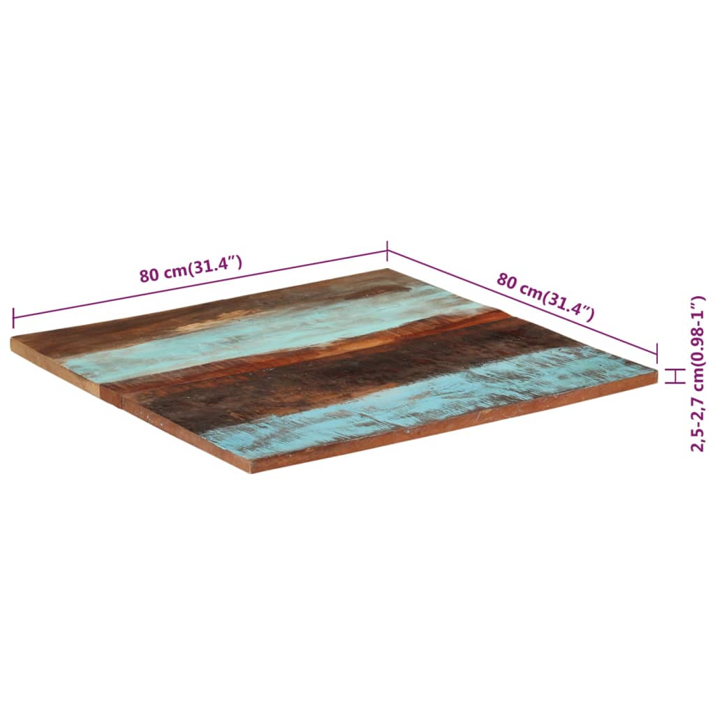 Solid Reclaimed Wood Square Table Top - 80x80 cm 25-27 mm
