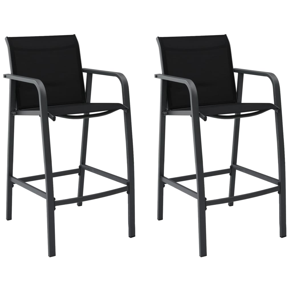 Sleek Black Textilene Garden Bar Chairs, Set of 2 – Stylish & Durable