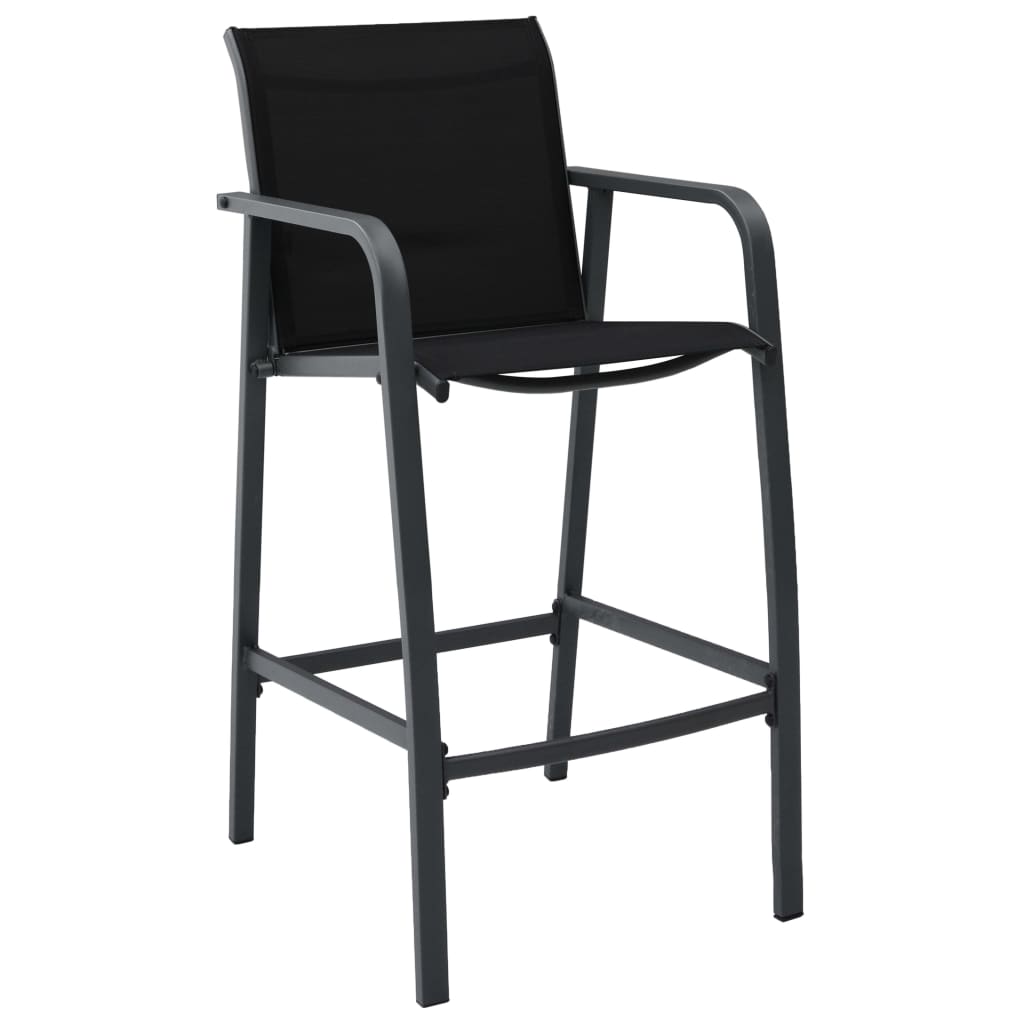 Sleek Black Textilene Garden Bar Chairs, Set of 2 – Stylish & Durable
