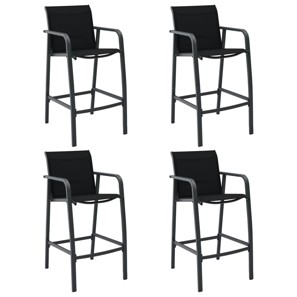 Sleek Black Textilene Garden Bar Chairs - Set of 4