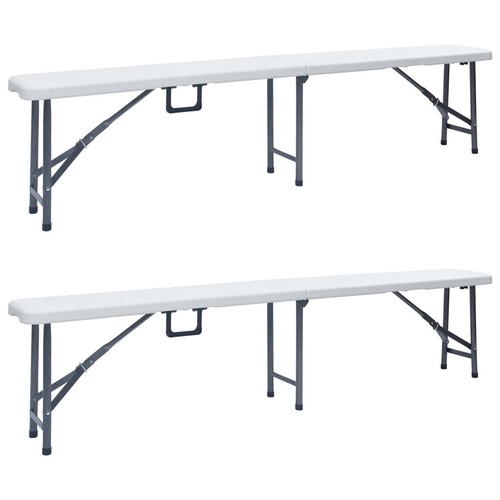 White HDPE Folding Garden Benches Set - 2 pcs, 180 cm