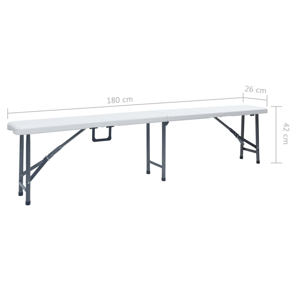 White HDPE Folding Garden Benches Set - 2 pcs, 180 cm