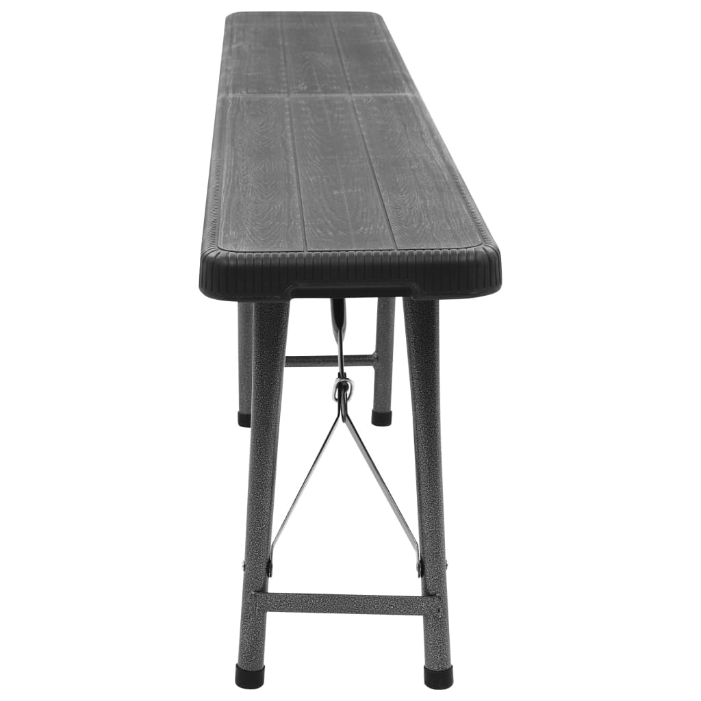 Black HDPE Folding Garden Benches Set - 2 pcs, 180 cm