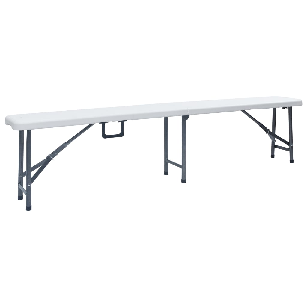 Folding Garden Table with 2 Benches 180 cm Steel and HDPE White