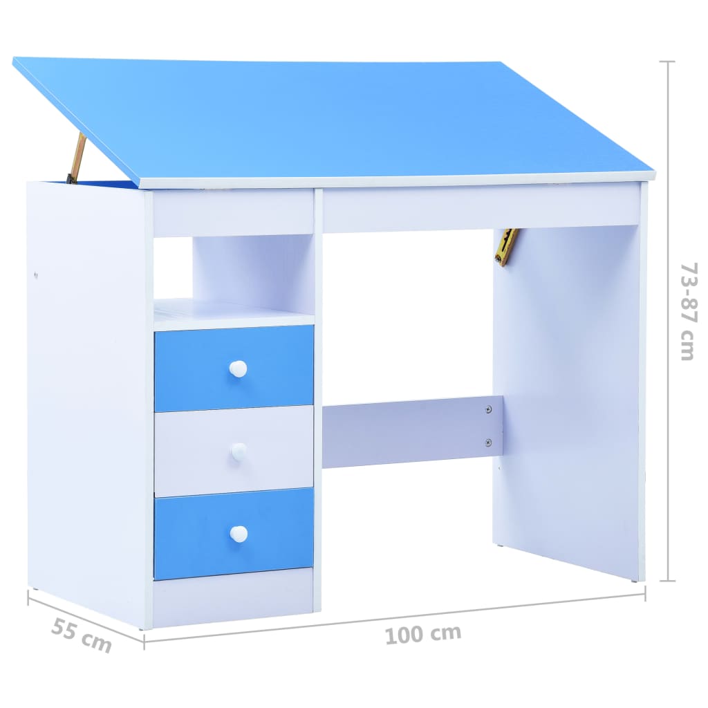 Tiltable Children's Drawing Desk - Blue & White Study Table