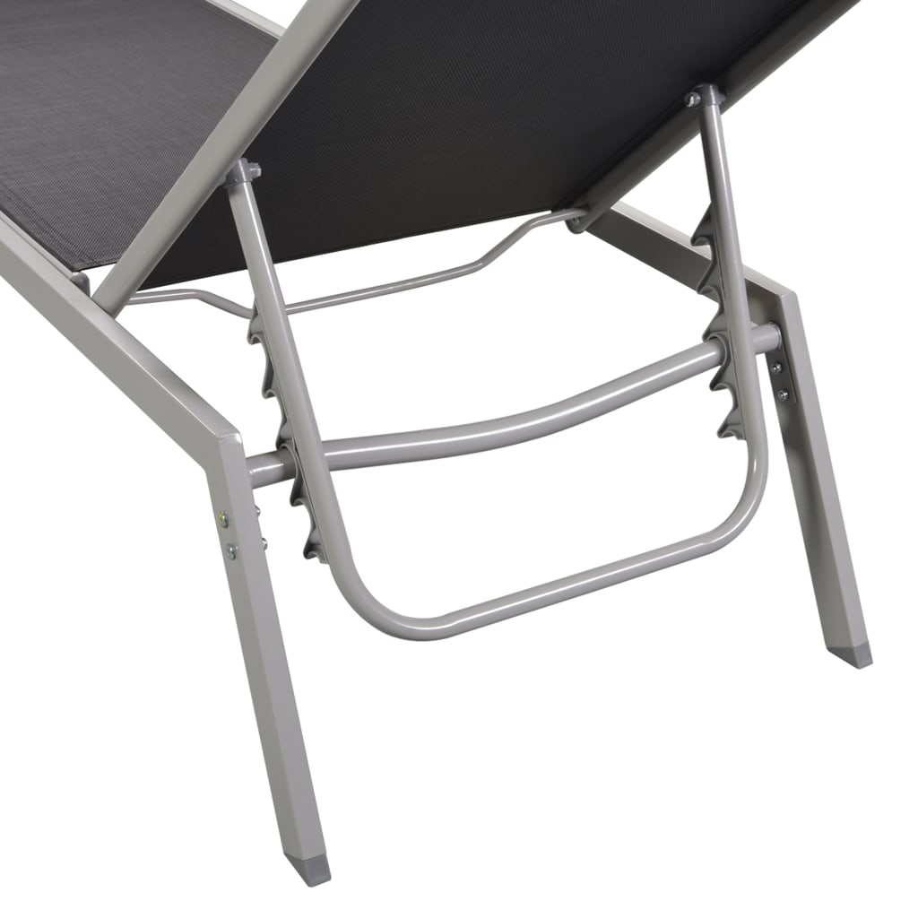 2-Piece Black Steel Sun Loungers & Table Set - Textilene Fabric