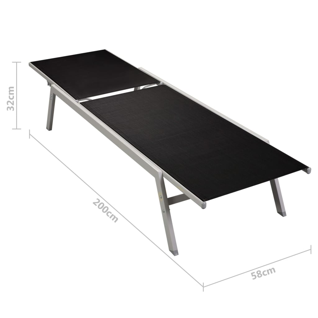 2-Piece Black Steel Sun Loungers & Table Set - Textilene Fabric