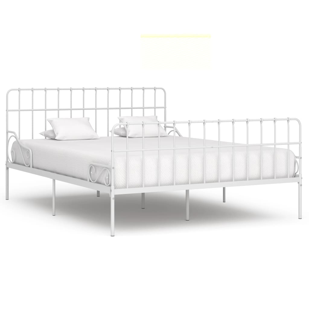 White Metal Bed Frame 200x200 cm with Slatted Base - No Mattress