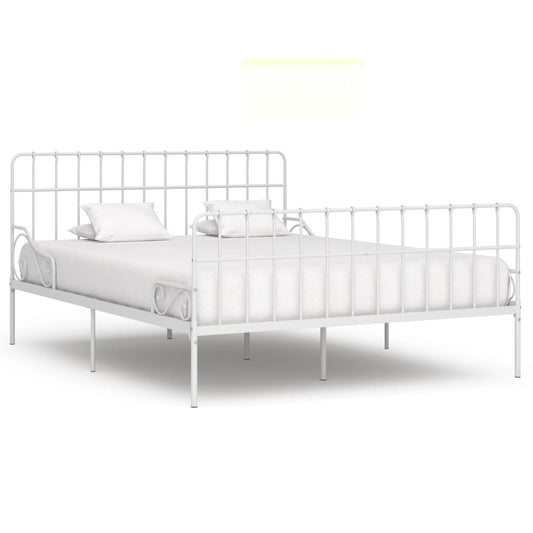 White Metal Bed Frame 200x200 cm with Slatted Base - No Mattress