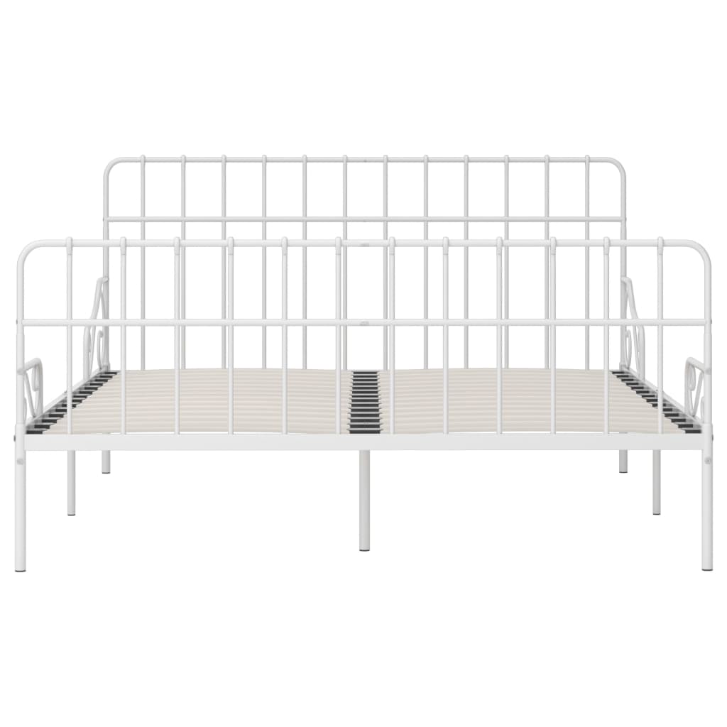 White Metal Bed Frame 200x200 cm with Slatted Base - No Mattress