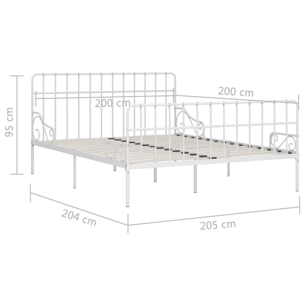 White Metal Bed Frame 200x200 cm with Slatted Base - No Mattress