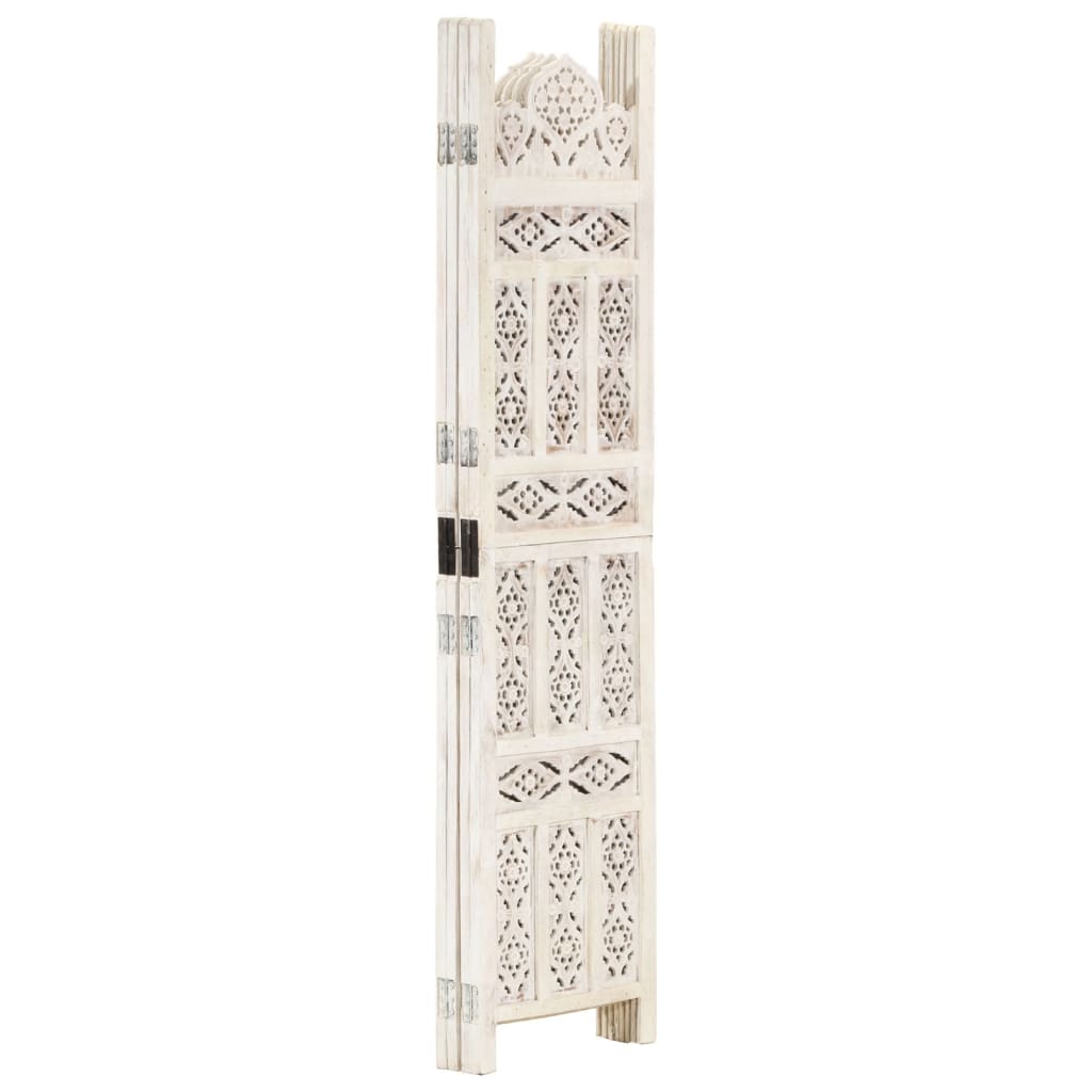 Hand-Carved White Mango Wood 4-Panel Room Divider 160x165 cm