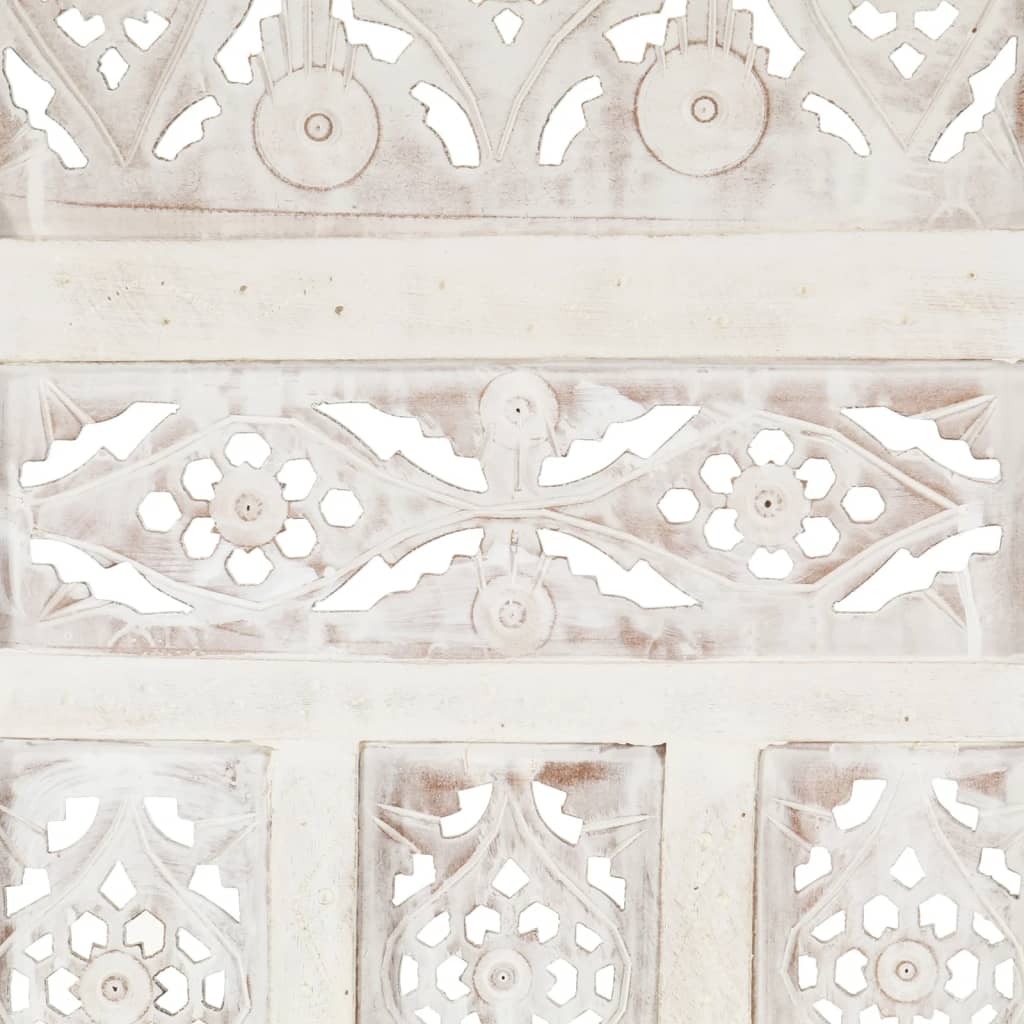Hand-Carved White Mango Wood 4-Panel Room Divider 160x165 cm