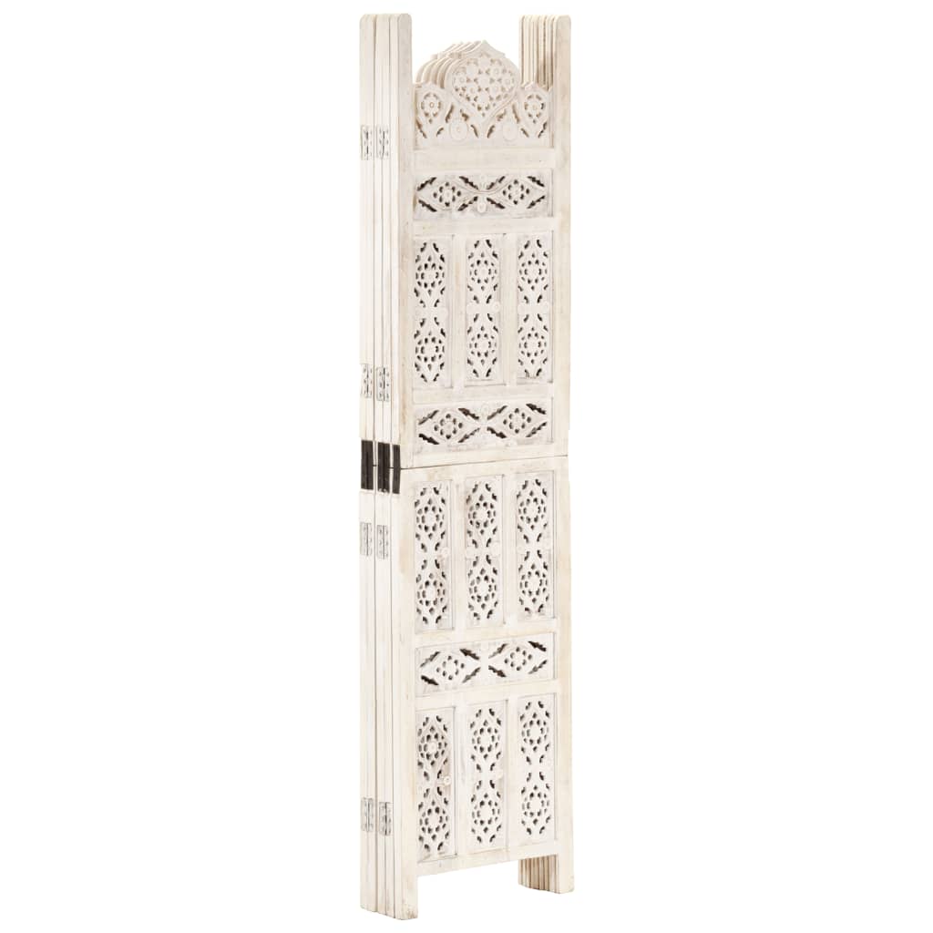 Hand-Carved White 5-Panel Room Divider, Mango Wood, 200x165 cm