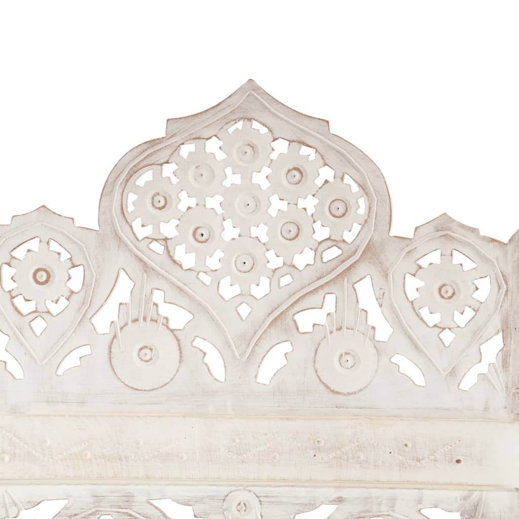 Hand-Carved White 5-Panel Room Divider, Mango Wood, 200x165 cm