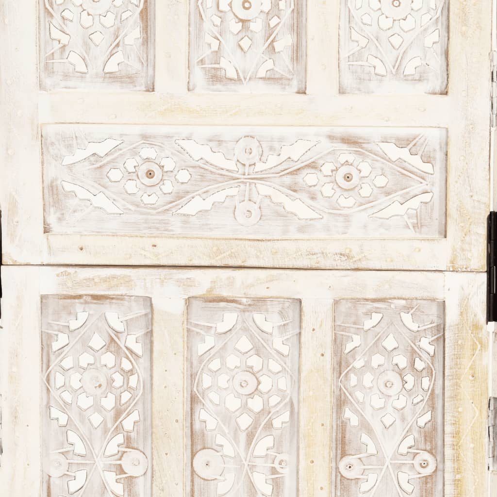 Hand-Carved White 5-Panel Room Divider, Mango Wood, 200x165 cm