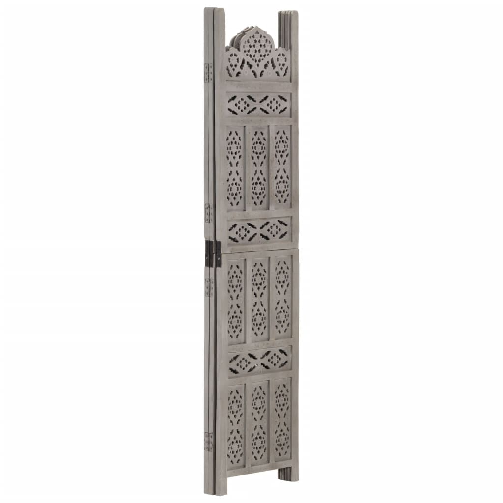 Hand-Carved Grey Solid Mango Wood 3-Panel Room Divider (120x165cm)