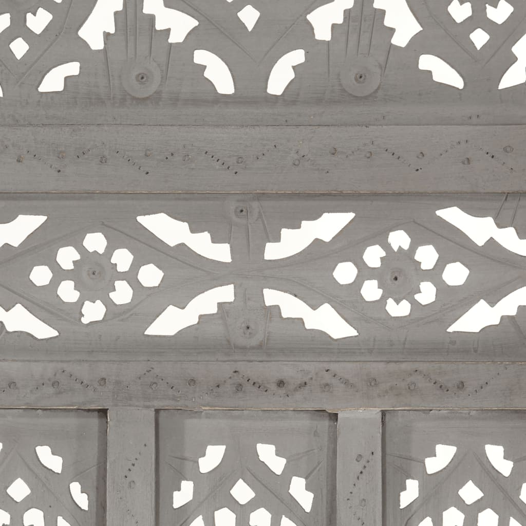 Hand-Carved Grey Solid Mango Wood 3-Panel Room Divider (120x165cm)