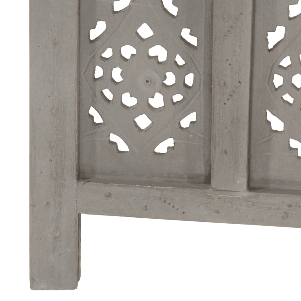 Hand-Carved Grey Solid Mango Wood 3-Panel Room Divider (120x165cm)