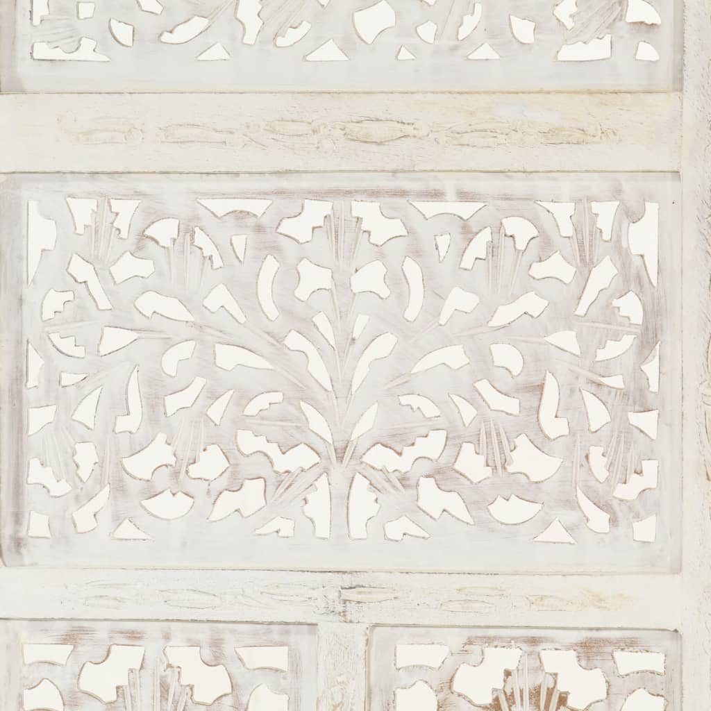 Hand-Carved White Mango Wood Room Divider, 4-Panel, 160x165 cm
