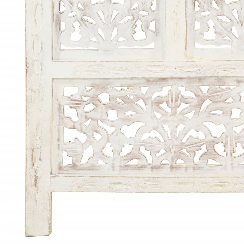Hand-Carved White Mango Wood Room Divider, 4-Panel, 160x165 cm