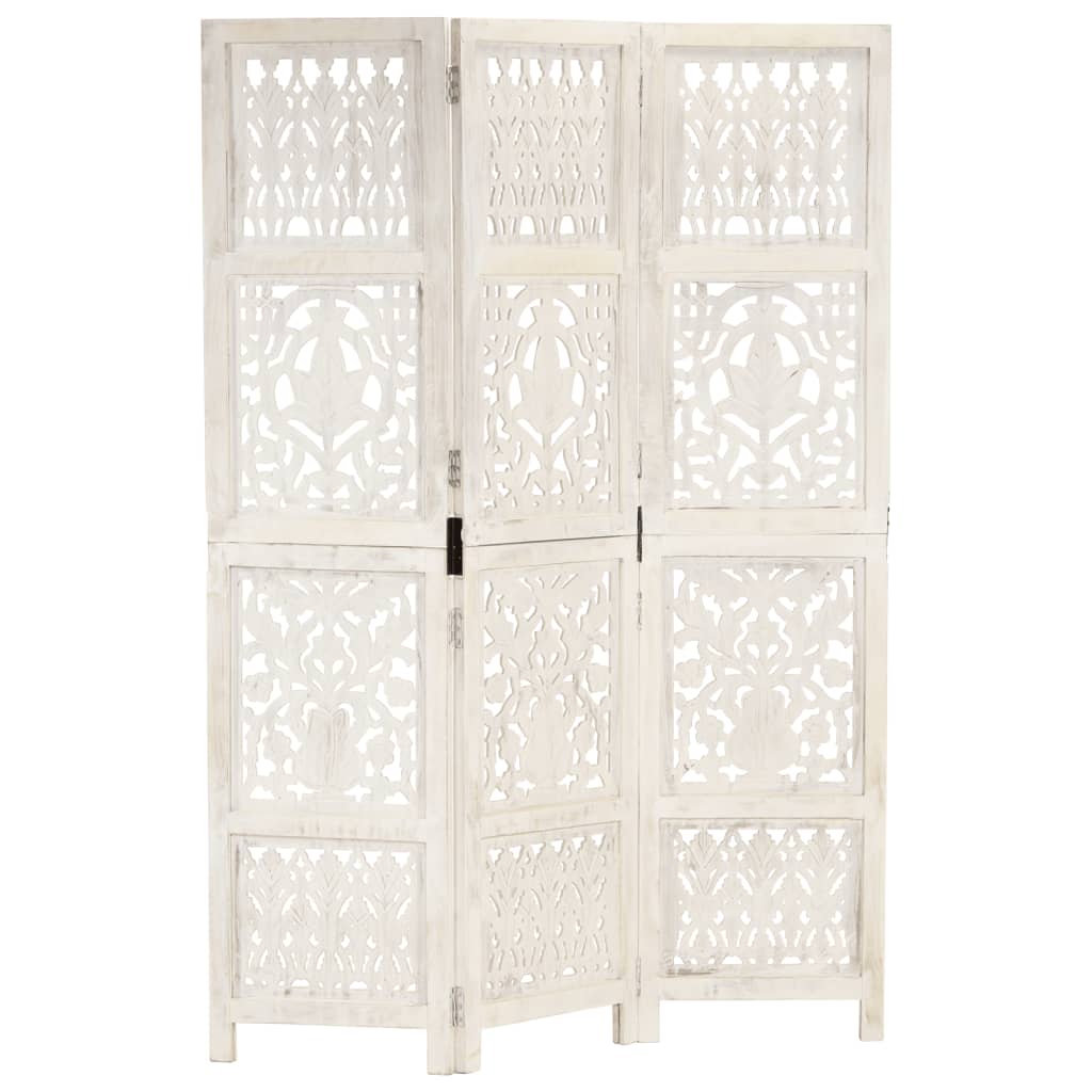 White Solid Mango Wood 3-Panel Room Divider, 120x165 cm