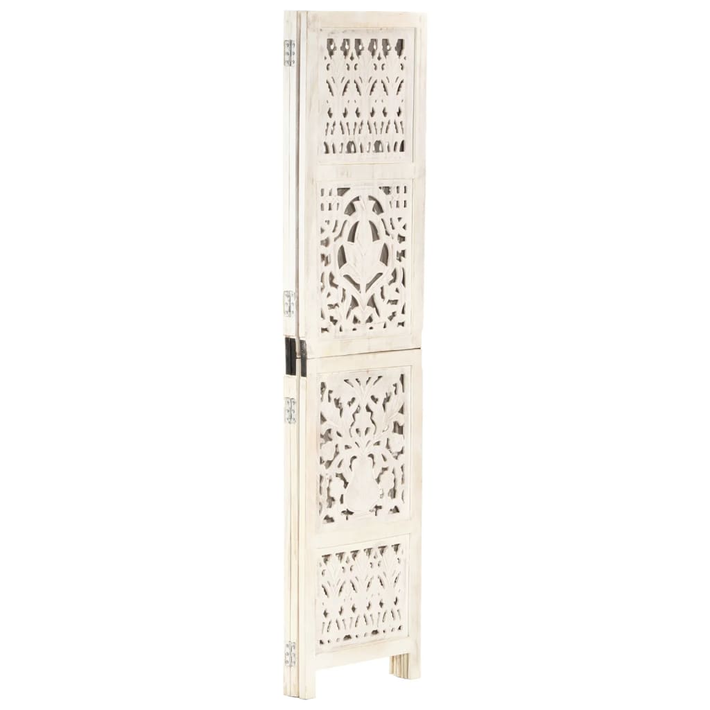 White Solid Mango Wood 3-Panel Room Divider, 120x165 cm