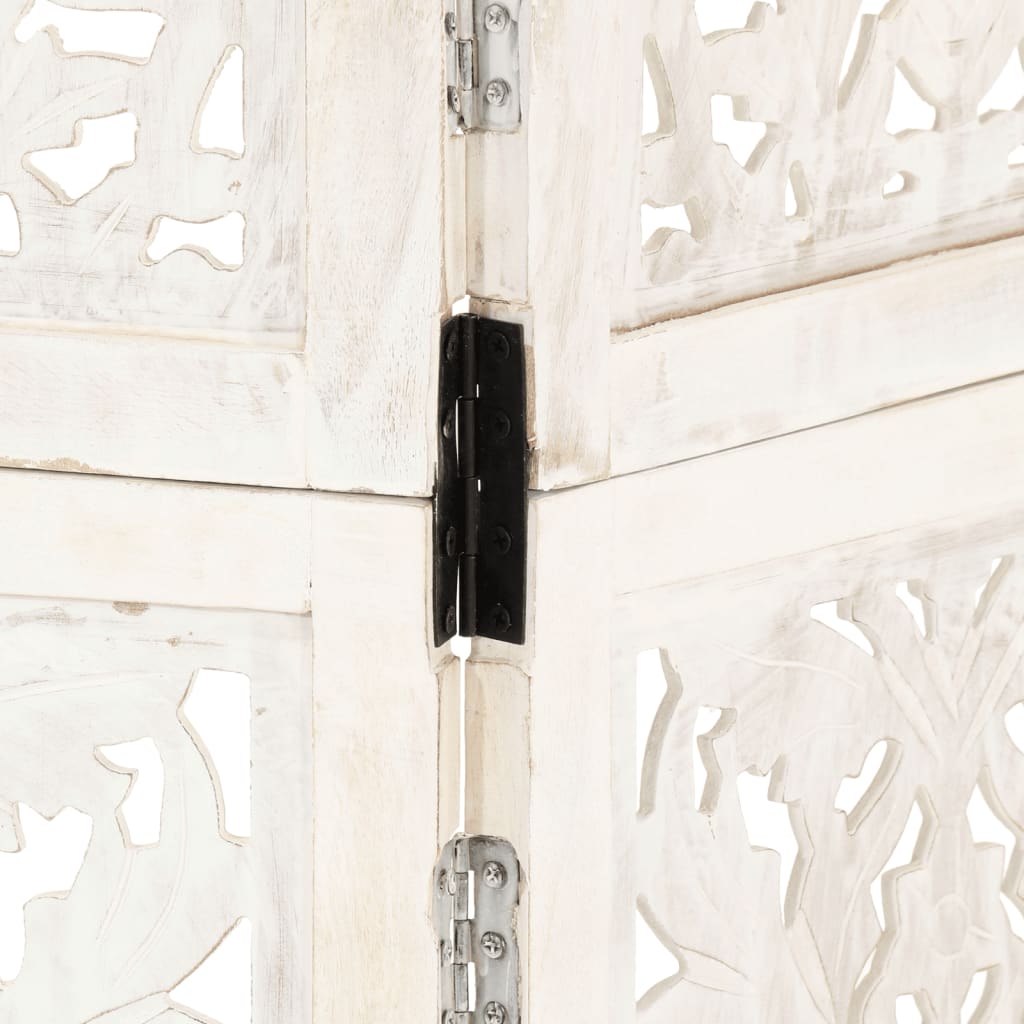 White Solid Mango Wood 3-Panel Room Divider, 120x165 cm